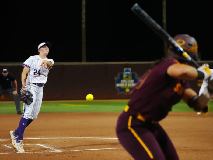 Northwestern pitcher Danielle Williams pitches against Arizona State in the NCAA Super Regionals